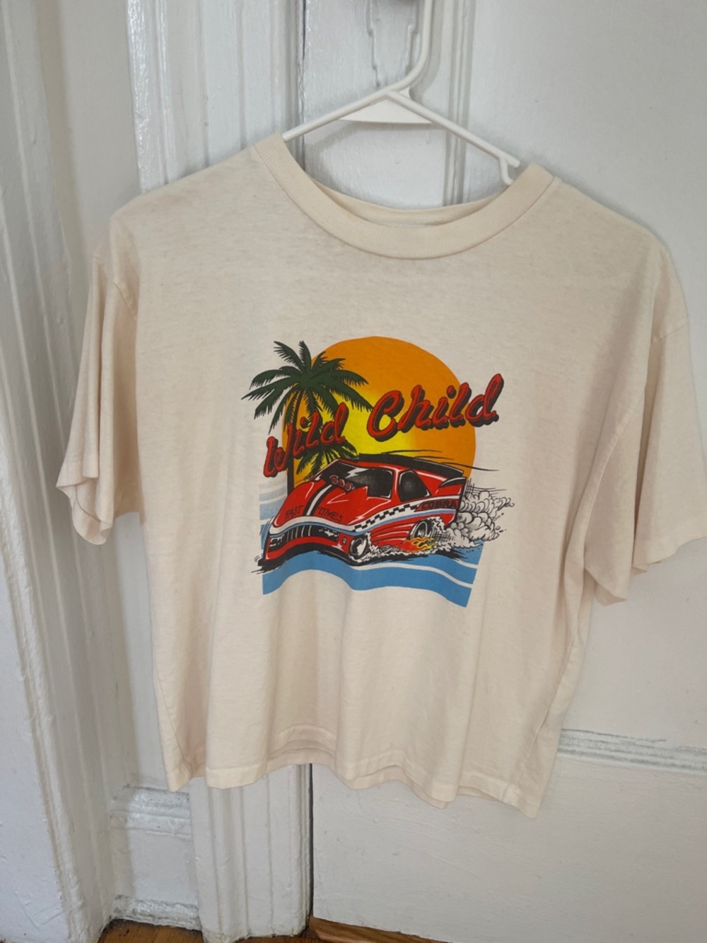 Re/Done Wild Child Graphic Tee - Cream with Red Car
